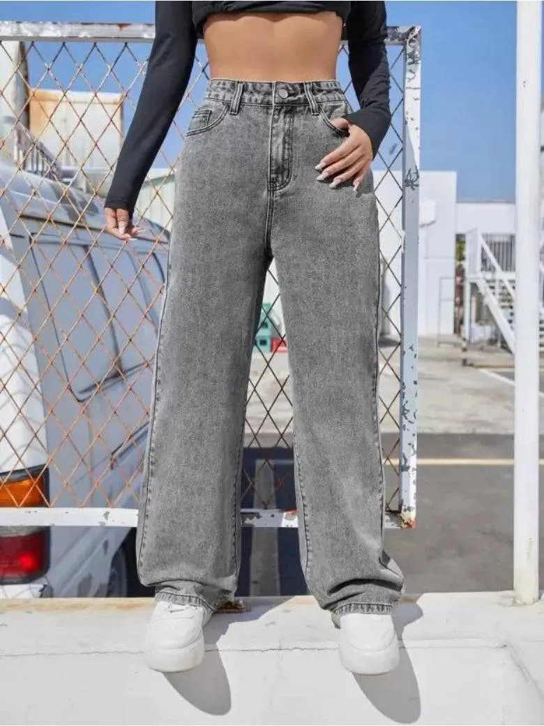 Wide-Waist Stonewash Stretch Denim