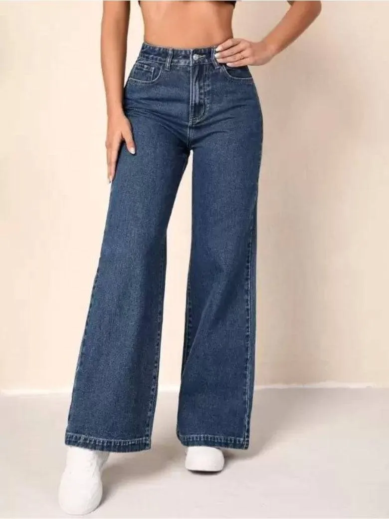 Wide-Waist Stonewash Stretch Denim