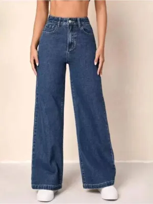 Wide-Waist Stonewash Stretch Denim