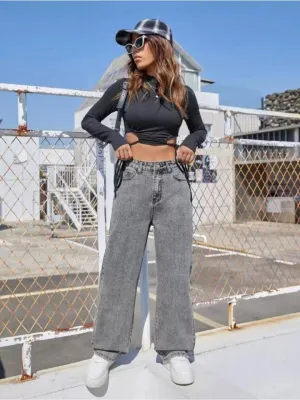 Wide-Waist Stonewash Stretch Denim