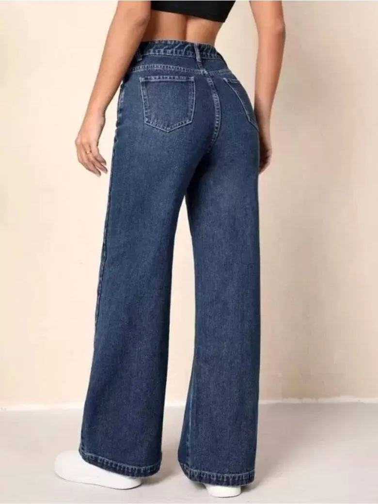 Wide-Waist Stonewash Stretch Denim