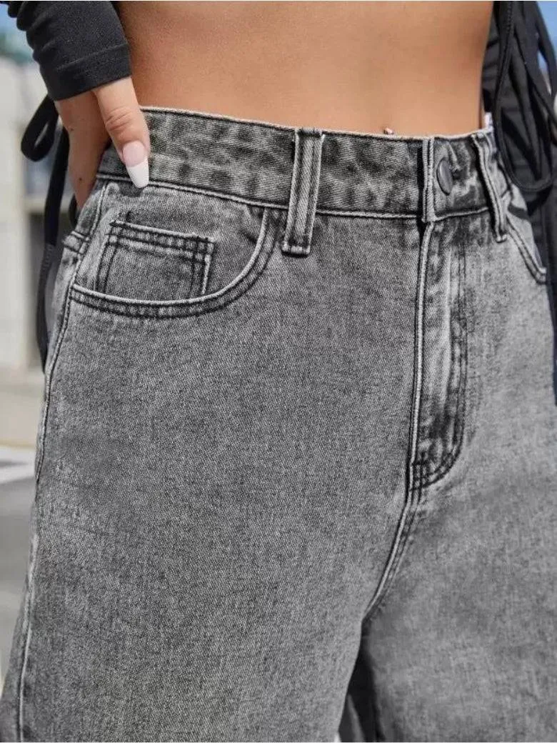 Wide-Waist Stonewash Stretch Denim