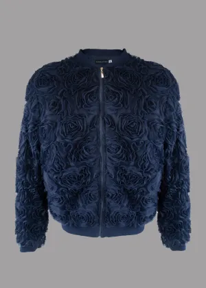 Women navy blue bomber jacket 3D flowers