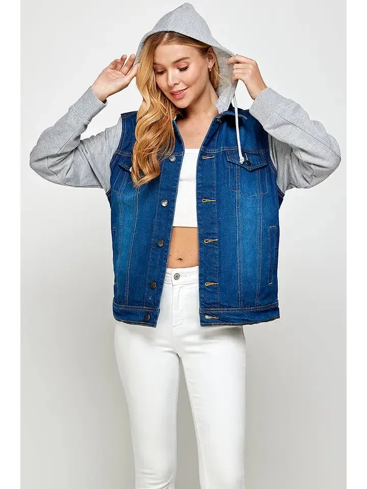 Women's Denim Hoodie Jacket - Dark Wash
