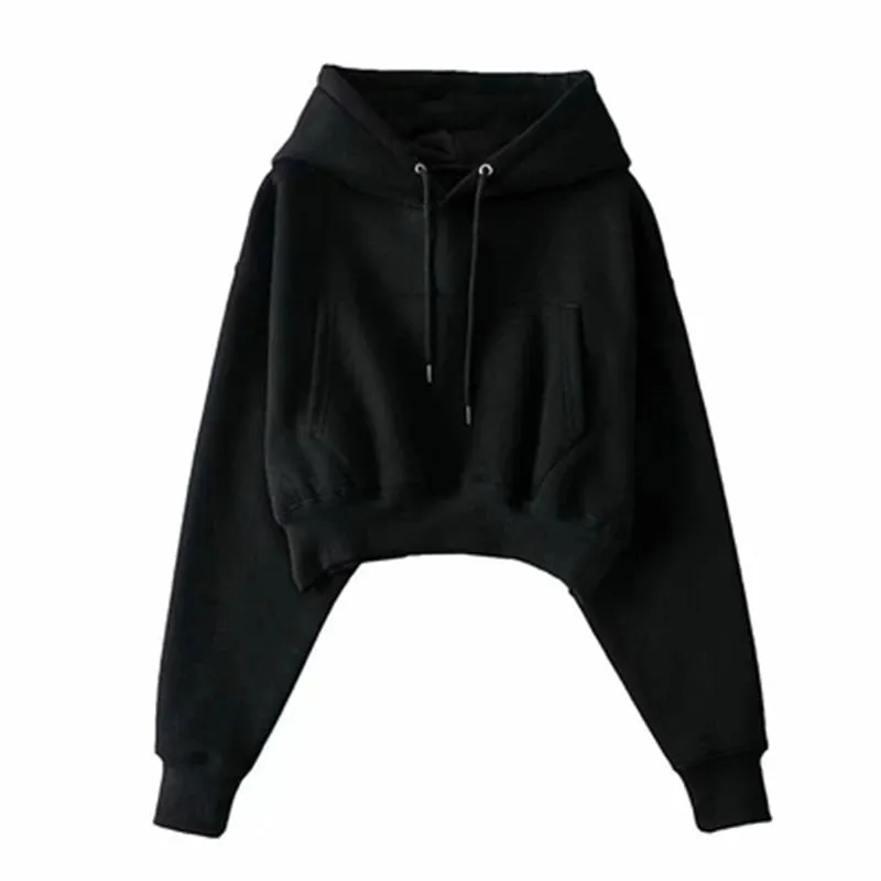 Women's Solid Fleece Hoodie Long Sleeve Cropped Oversized Hoodie Comfy Fleece Hoodie Streetwear Pullover