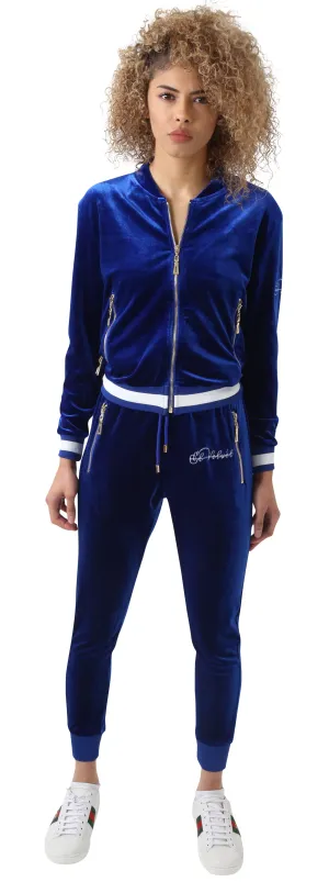 Women's Striped Royal Blue Vélvét - Full Tracksuit