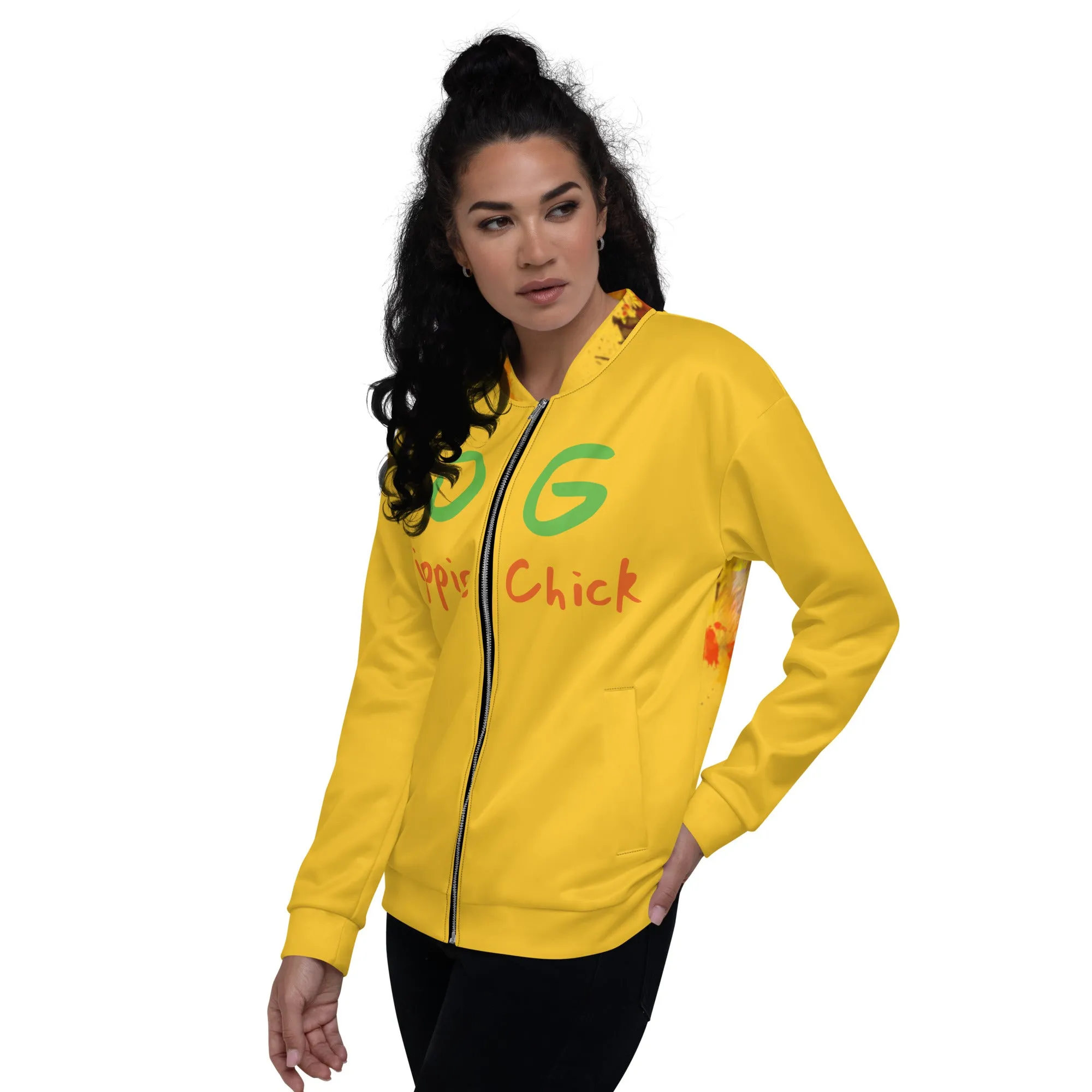 Yellow Bomber Jacket - OG Hippie Chick (large Lion on back)