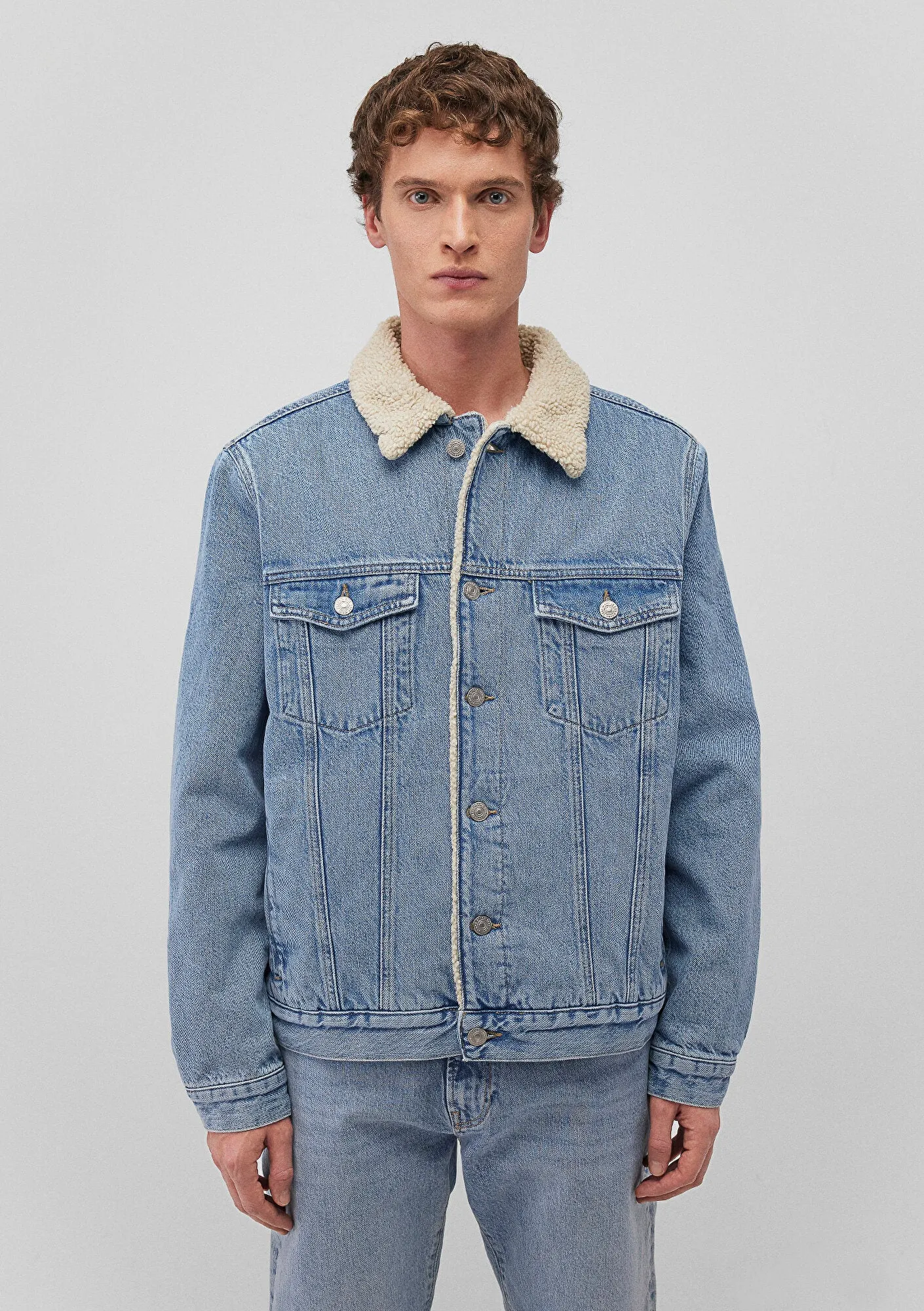 Zander Sky Blue Sherpa Classic Denim Jean Jacket
