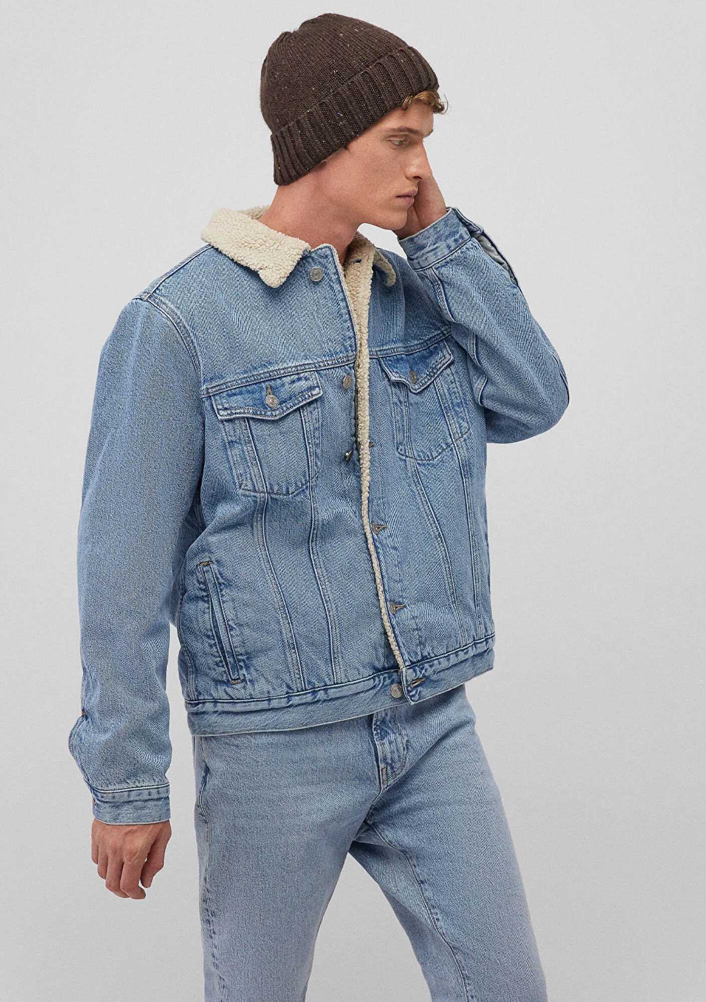 Zander Sky Blue Sherpa Classic Denim Jean Jacket