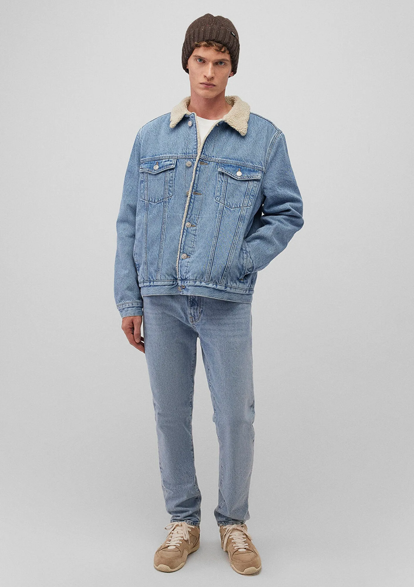 Zander Sky Blue Sherpa Classic Denim Jean Jacket